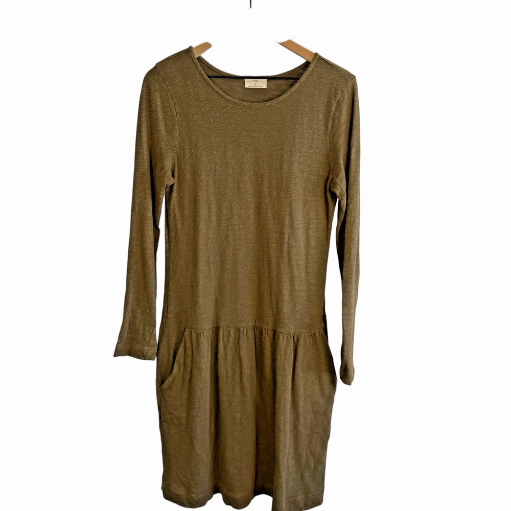 Anthropologie T.La Melissa Drop Waist Dress Green Brown Small Lagen Minimalist